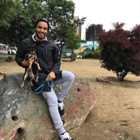 Person holding dog
