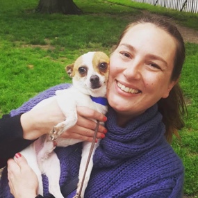 Person holding dog